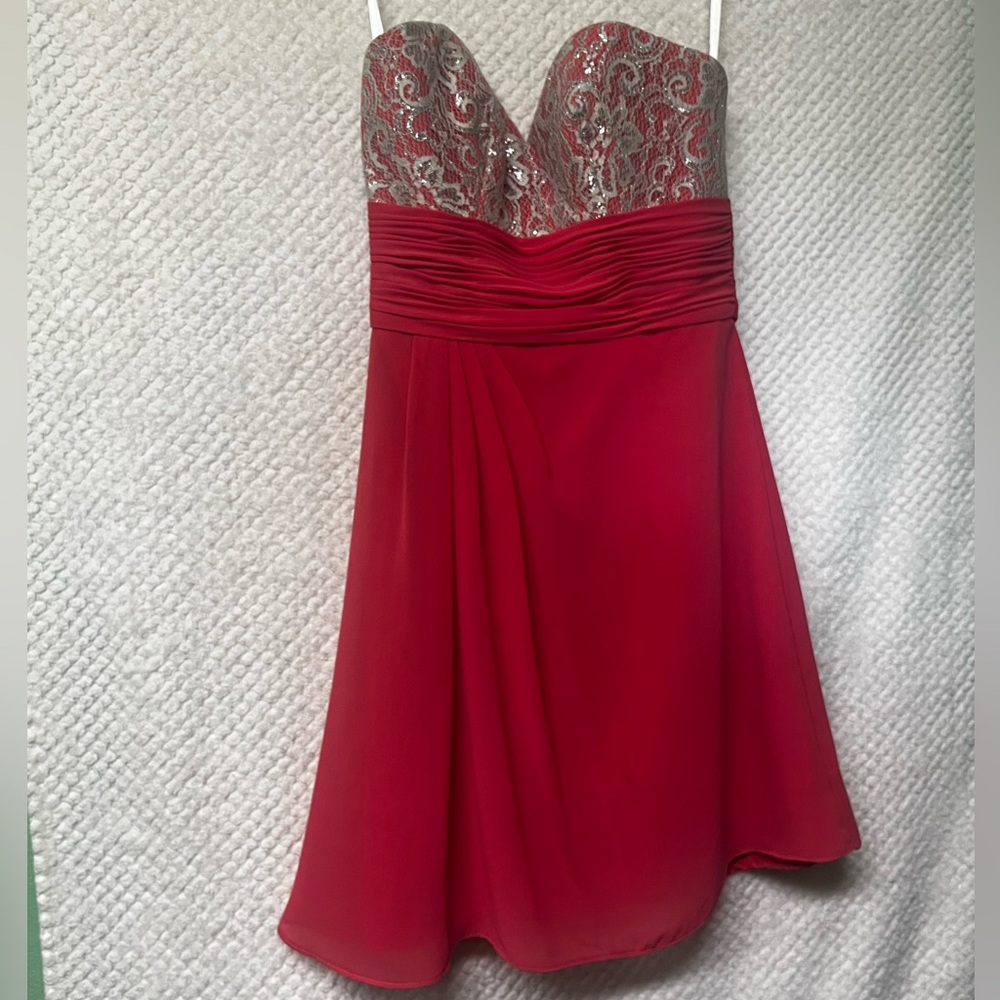 SORELLA VITA Strapless Pink Silver Dress Homecoming Dance Prom Formal Dress 8